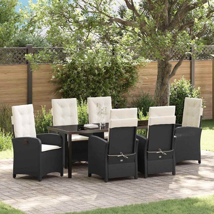 Set de masă pentru grădină cu pernă 7 pcs Negru poliratan - WALTI WALTI