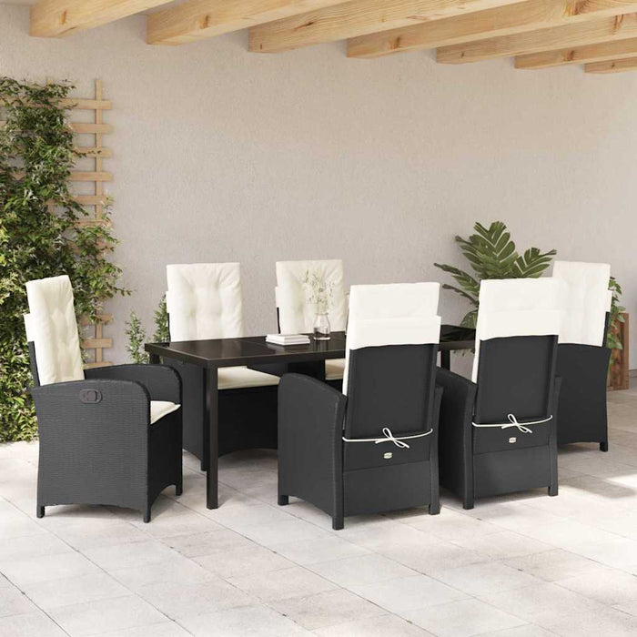 Set de masă pentru grădină cu pernă 7 pcs Negru poliratan - WALTI WALTI