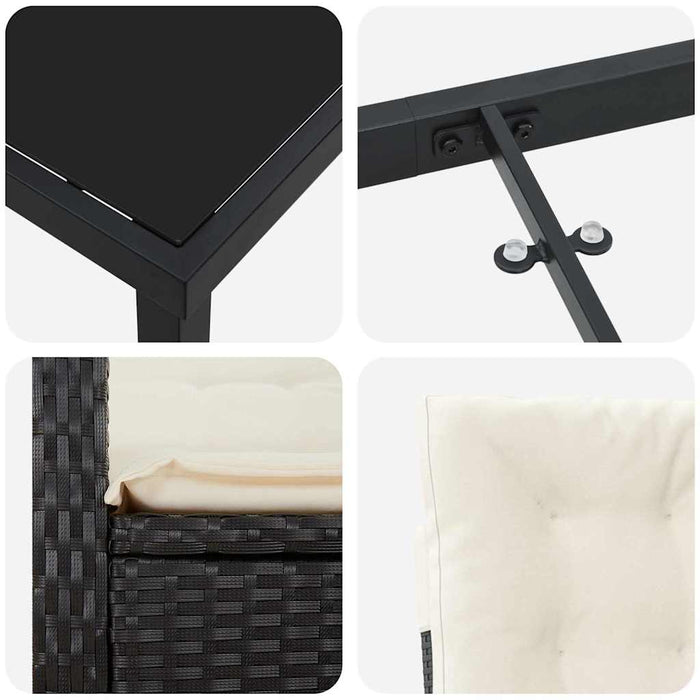 Set de masă pentru grădină cu pernă 9 pcs Negru poliratan - WALTI WALTI