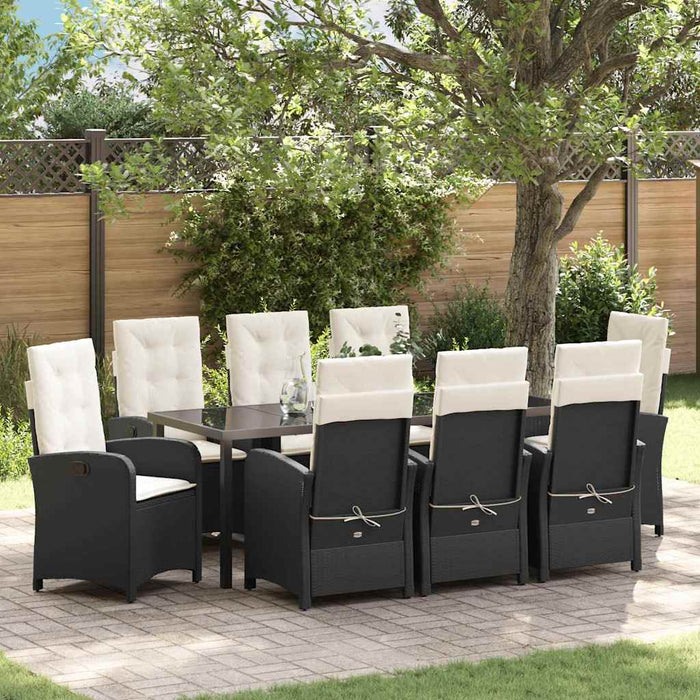 Set de masă pentru grădină cu pernă 9 pcs Negru poliratan - WALTI WALTI