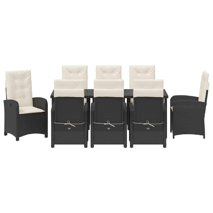 Set de masă pentru grădină cu pernă 9 pcs Negru poliratan - WALTI WALTI