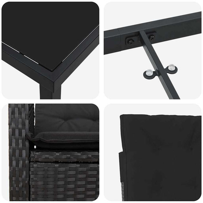 Set de masă pentru grădină cu pernă 5 pcs Negru poliratan - WALTI WALTI