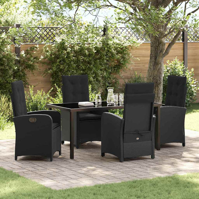 Set de masă pentru grădină cu pernă 5 pcs Negru poliratan - WALTI WALTI