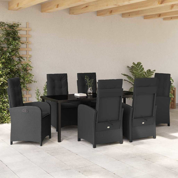 Set de masă pentru grădină cu pernă 7 pcs Negru poliratan - WALTI WALTI