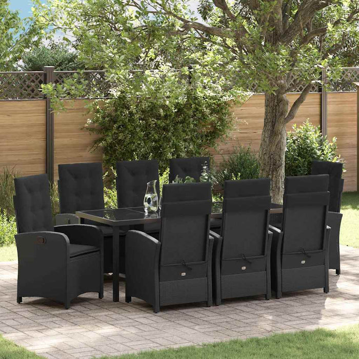 Set de masă pentru grădină cu pernă 9 pcs Negru poliratan - WALTI WALTI