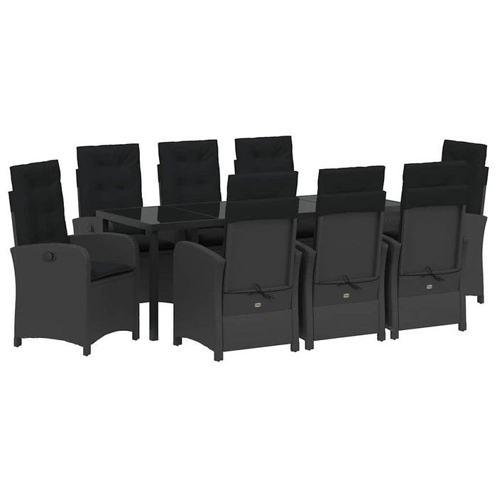 Set de masă pentru grădină cu pernă 9 pcs Negru poliratan - WALTI WALTI