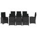 Set de masă pentru grădină cu pernă 9 pcs Negru poliratan - WALTI WALTI
