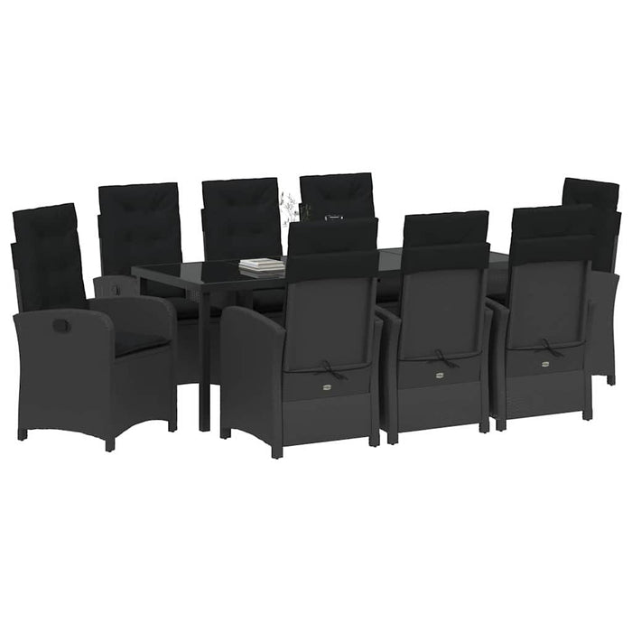 Set de masă pentru grădină cu pernă 9 pcs Negru poliratan - WALTI WALTI
