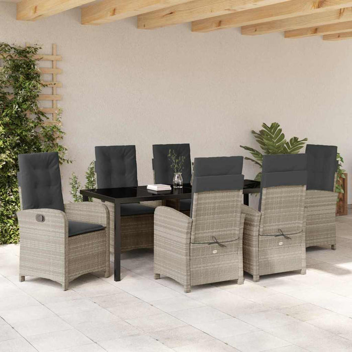 Set de masă pentru grădină cu pernă 7 pcs Gri deschis poliratan - WALTI WALTI