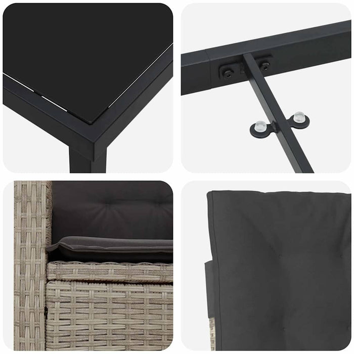 Set de masă pentru grădină cu pernă 9 pcs Gri deschis poliratan - WALTI WALTI