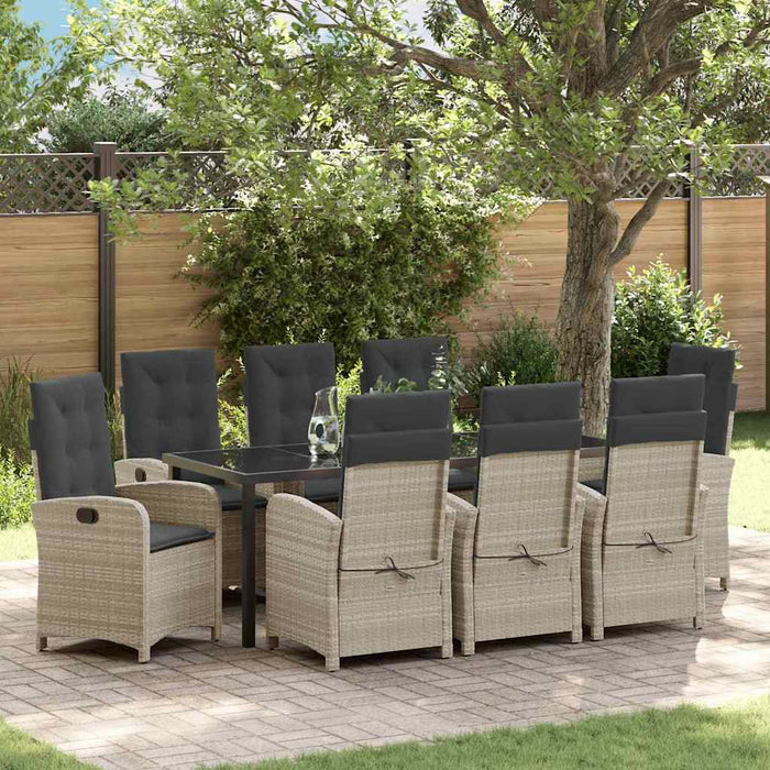 Set de masă pentru grădină cu pernă 9 pcs Gri deschis poliratan - WALTI WALTI