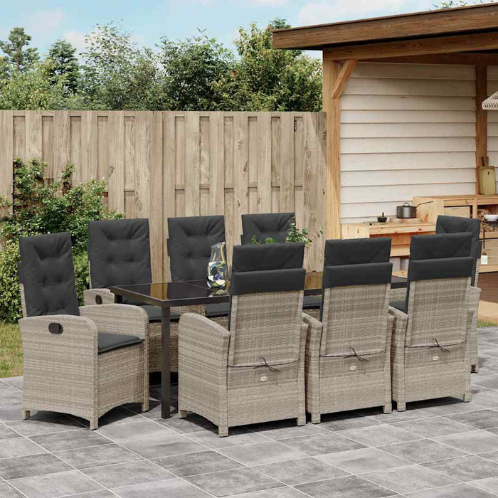 Set de masă pentru grădină cu pernă 9 pcs Gri deschis poliratan - WALTI WALTI