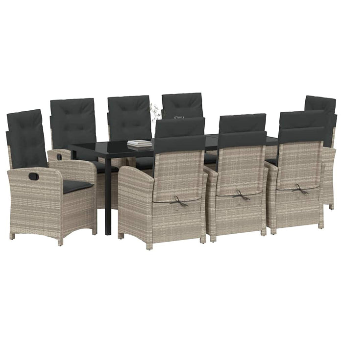Set de masă pentru grădină cu pernă 9 pcs Gri deschis poliratan - WALTI WALTI