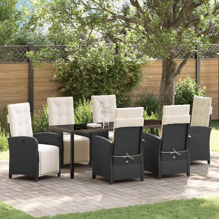Set de masă pentru grădină cu pernă 7 pcs Negru poliratan - WALTI WALTI