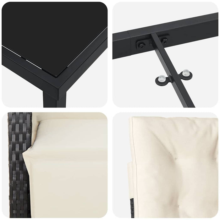 Set de masă pentru grădină cu pernă 9 pcs Negru poliratan - WALTI WALTI