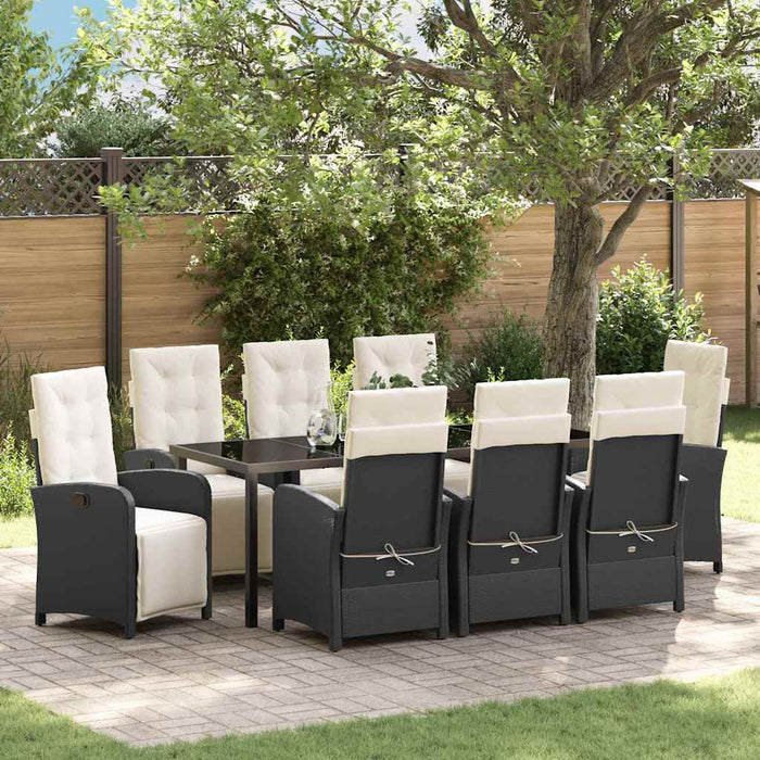 Set de masă pentru grădină cu pernă 9 pcs Negru poliratan - WALTI WALTI
