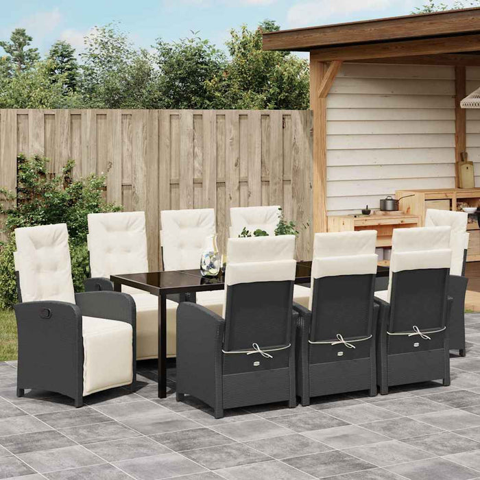 Set de masă pentru grădină cu pernă 9 pcs Negru poliratan - WALTI WALTI