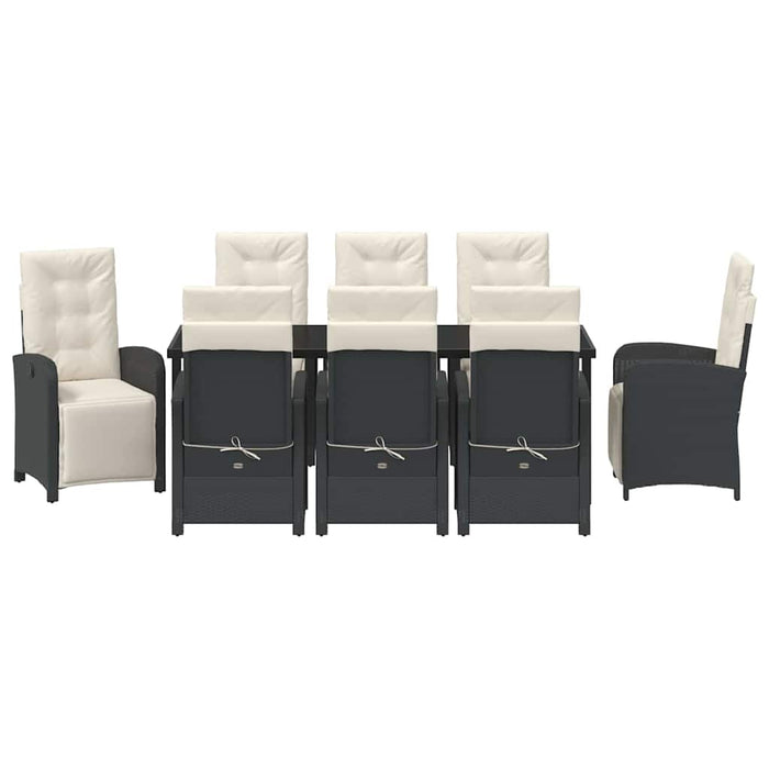 Set de masă pentru grădină cu pernă 9 pcs Negru poliratan - WALTI WALTI