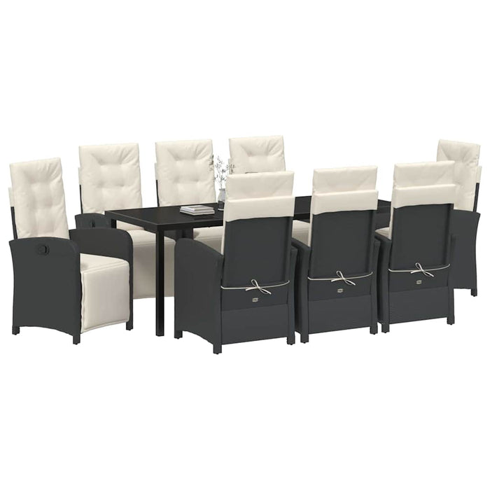 Set de masă pentru grădină cu pernă 9 pcs Negru poliratan - WALTI WALTI