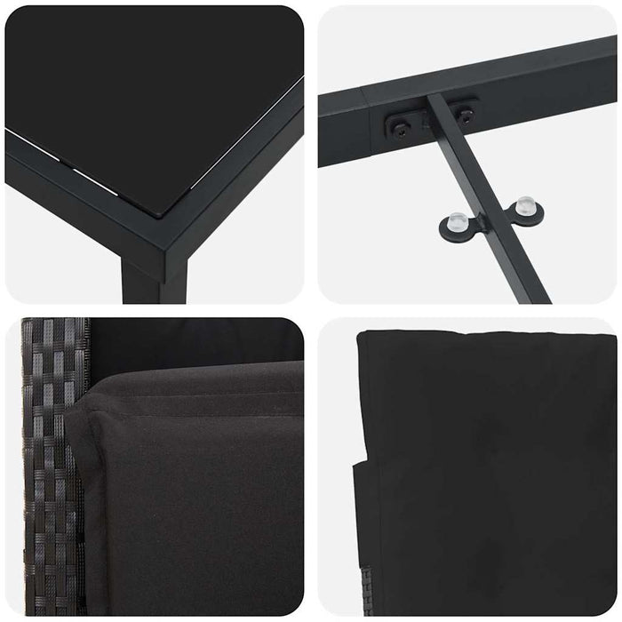 Set de masă pentru grădină cu pernă 7 pcs Negru poliratan - WALTI WALTI