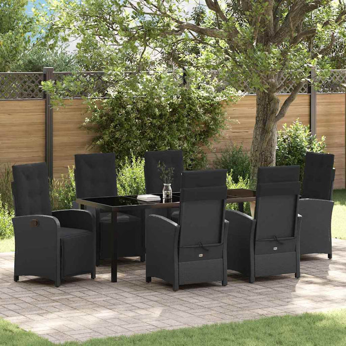 Set de masă pentru grădină cu pernă 7 pcs Negru poliratan - WALTI WALTI