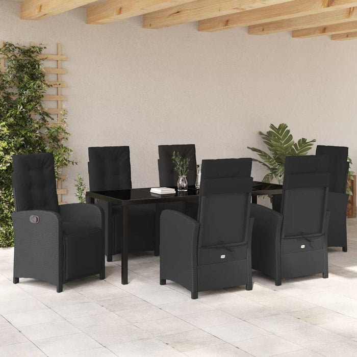 Set de masă pentru grădină cu pernă 7 pcs Negru poliratan - WALTI WALTI
