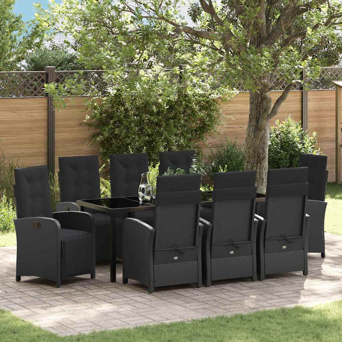 Set de masă pentru grădină cu pernă 9 pcs Negru poliratan - WALTI WALTI