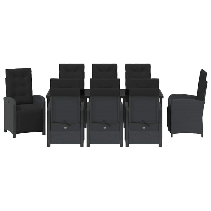 Set de masă pentru grădină cu pernă 9 pcs Negru poliratan - WALTI WALTI