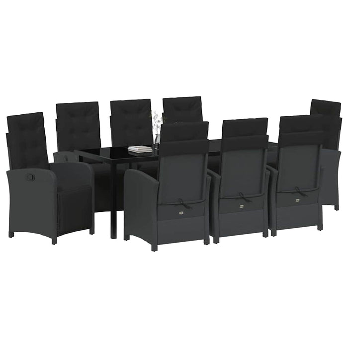 Set de masă pentru grădină cu pernă 9 pcs Negru poliratan - WALTI WALTI