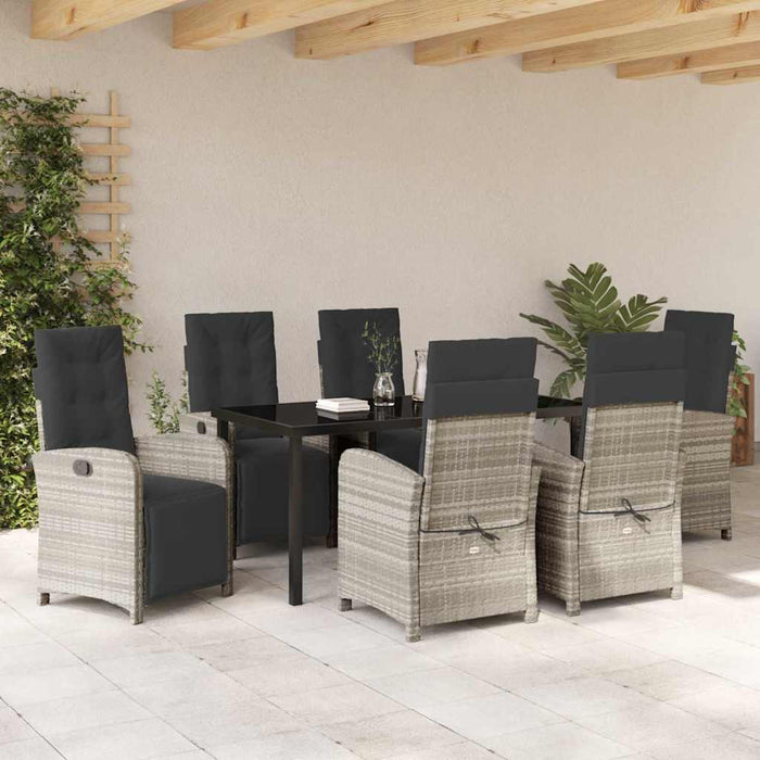 Set de masă pentru grădină cu pernă 7 pcs Gri deschis poliratan - WALTI WALTI