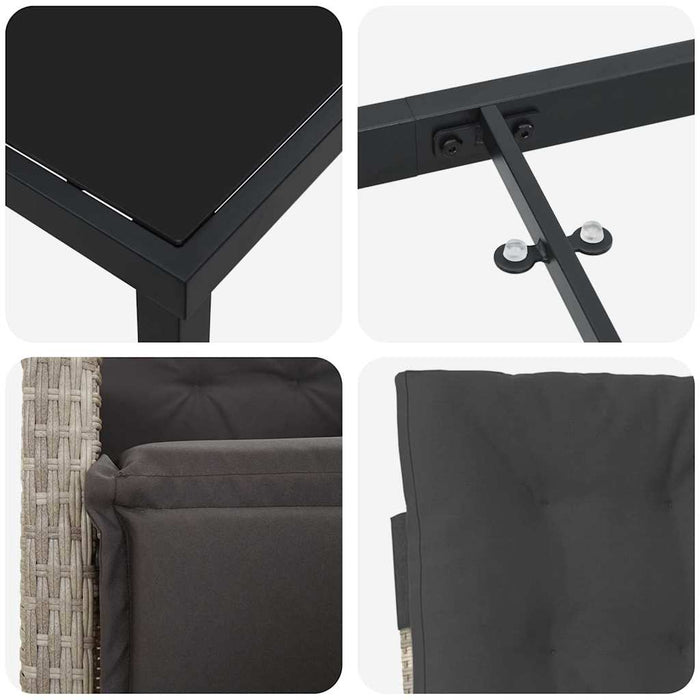 Set de masă pentru grădină cu pernă 9 pcs Gri deschis poliratan - WALTI WALTI