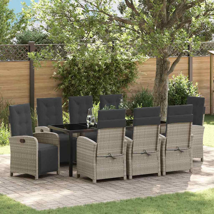 Set de masă pentru grădină cu pernă 9 pcs Gri deschis poliratan - WALTI WALTI