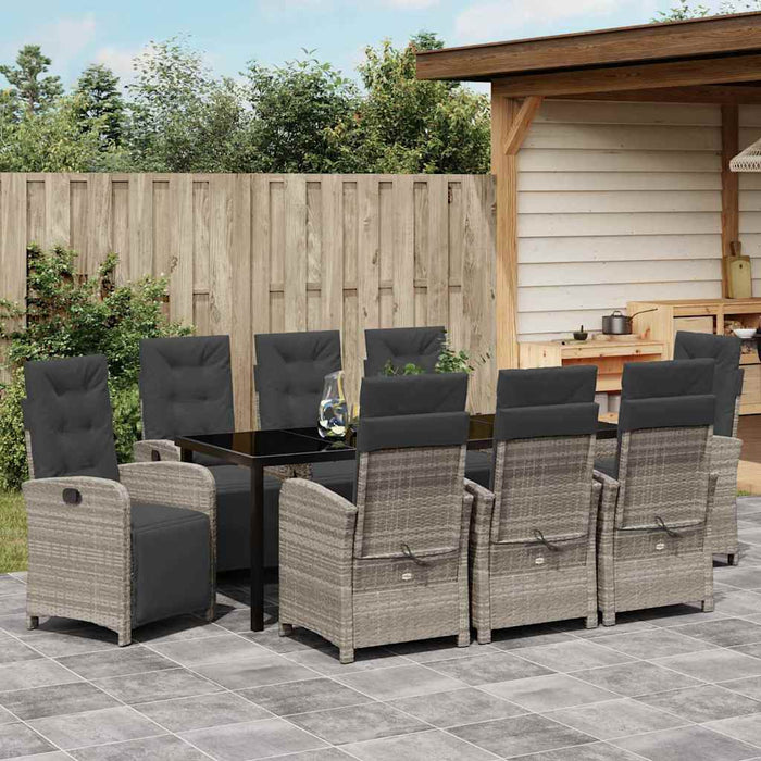 Set de masă pentru grădină cu pernă 9 pcs Gri deschis poliratan - WALTI WALTI