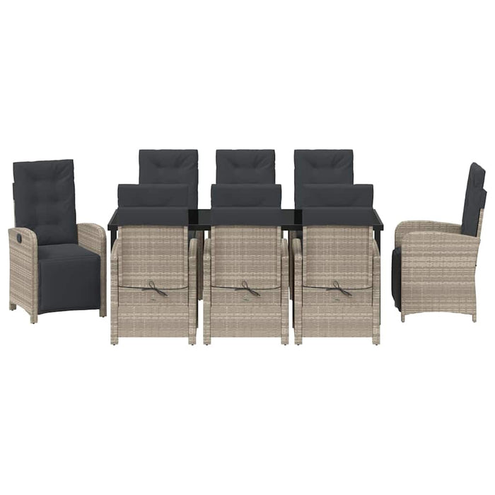 Set de masă pentru grădină cu pernă 9 pcs Gri deschis poliratan - WALTI WALTI