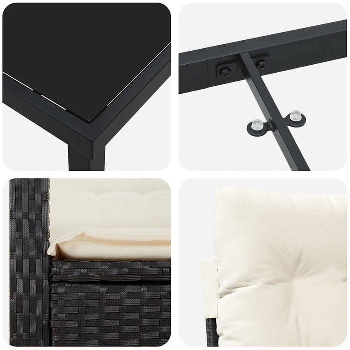 Set de masă pentru grădină cu pernă 7 pcs Negru poliratan - WALTI WALTI