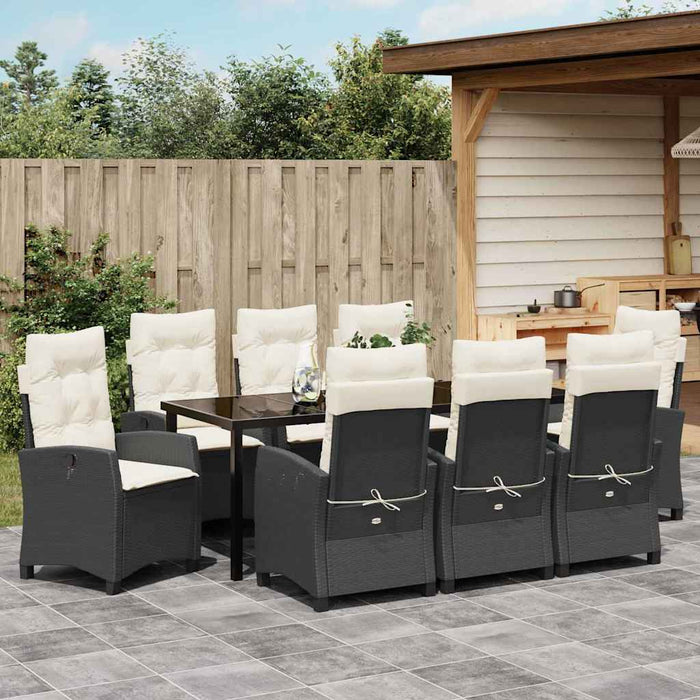 Set de masă pentru grădină cu pernă 9 pcs Negru poliratan - WALTI WALTI