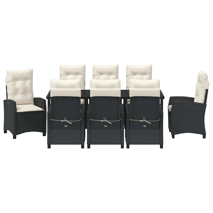 Set de masă pentru grădină cu pernă 9 pcs Negru poliratan - WALTI WALTI