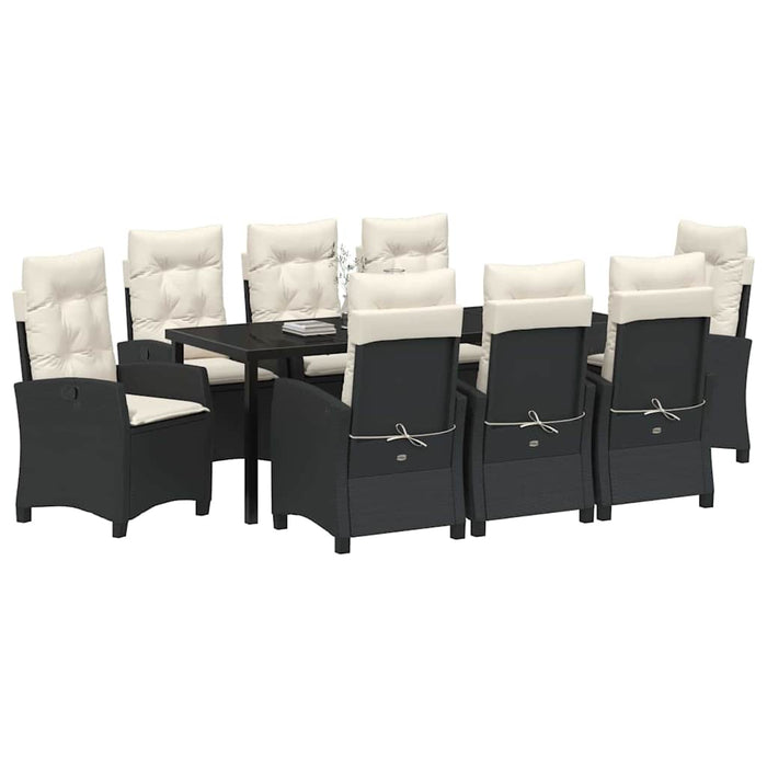 Set de masă pentru grădină cu pernă 9 pcs Negru poliratan - WALTI WALTI