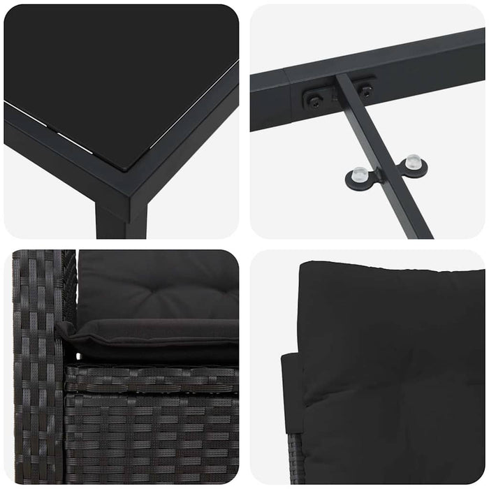 Set de masă pentru grădină cu pernă 7 pcs Negru poliratan - WALTI WALTI