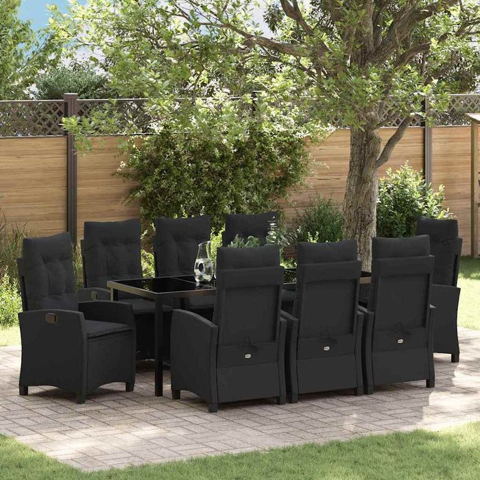 Set de masă pentru grădină cu pernă 9 pcs Negru poliratan - WALTI WALTI