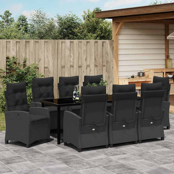 Set de masă pentru grădină cu pernă 9 pcs Negru poliratan - WALTI WALTI