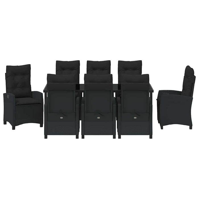 Set de masă pentru grădină cu pernă 9 pcs Negru poliratan - WALTI WALTI