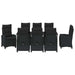 Set de masă pentru grădină cu pernă 9 pcs Negru poliratan - WALTI WALTI