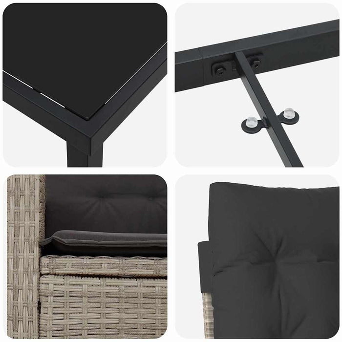 Set de masă pentru grădină cu pernă 9 pcs Gri deschis poliratan - WALTI WALTI