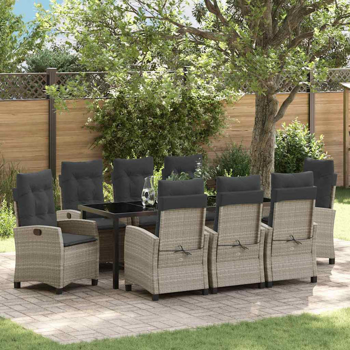 Set de masă pentru grădină cu pernă 9 pcs Gri deschis poliratan - WALTI WALTI