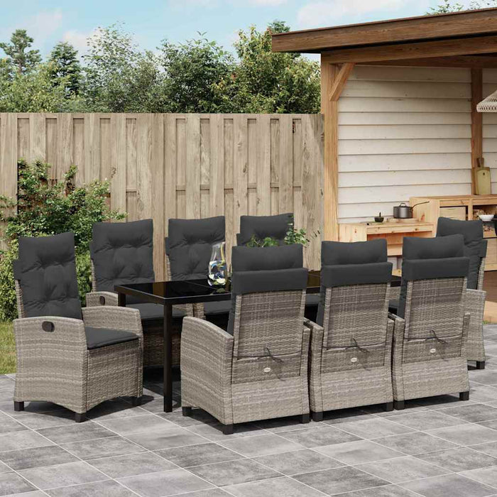 Set de masă pentru grădină cu pernă 9 pcs Gri deschis poliratan - WALTI WALTI