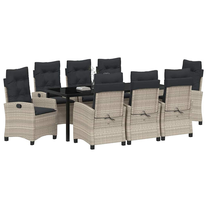 Set de masă pentru grădină cu pernă 9 pcs Gri deschis poliratan - WALTI WALTI