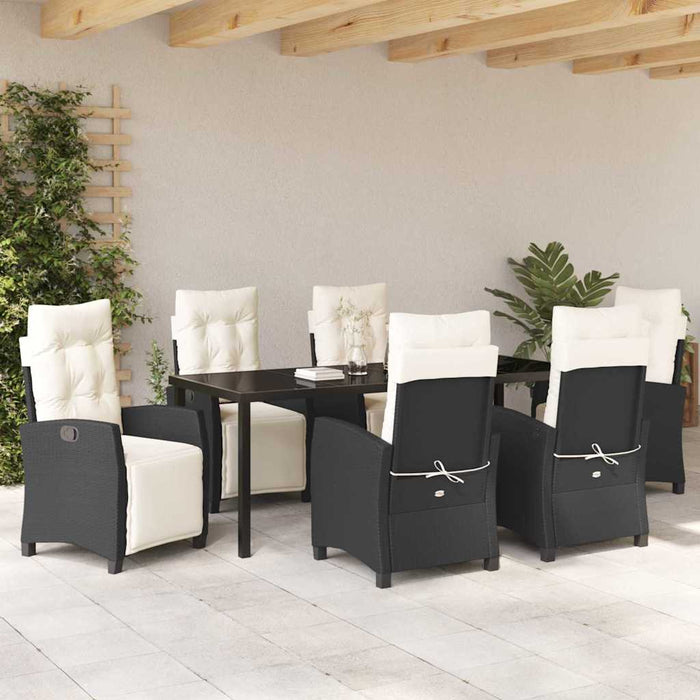 Set de masă pentru grădină cu pernă 7 pcs Negru poliratan - WALTI WALTI