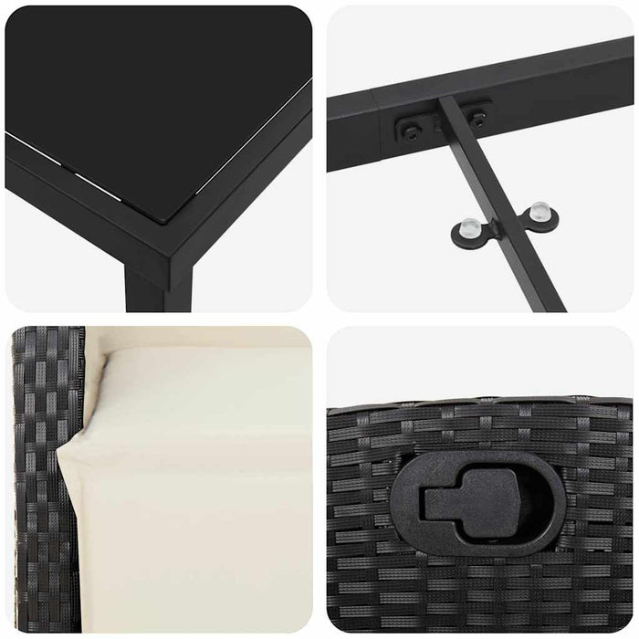 Set de masă pentru grădină cu pernă 9 pcs Negru poliratan - WALTI WALTI