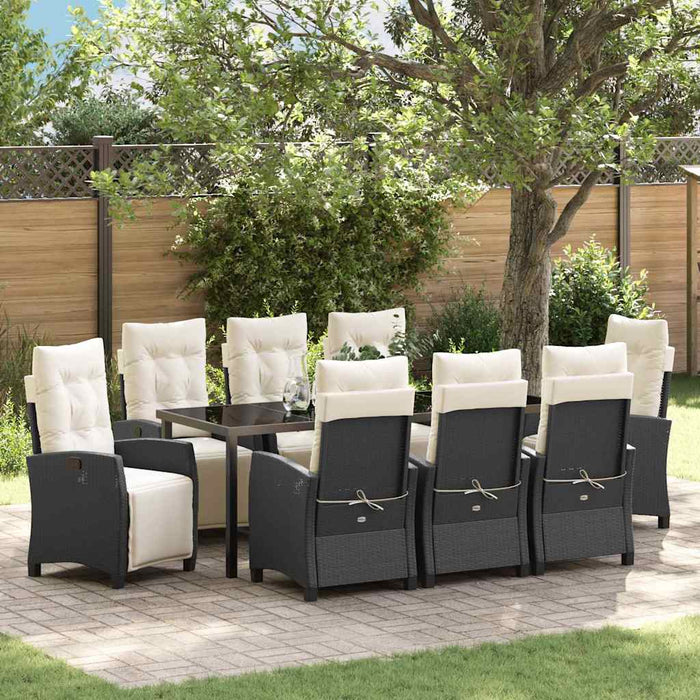 Set de masă pentru grădină cu pernă 9 pcs Negru poliratan - WALTI WALTI